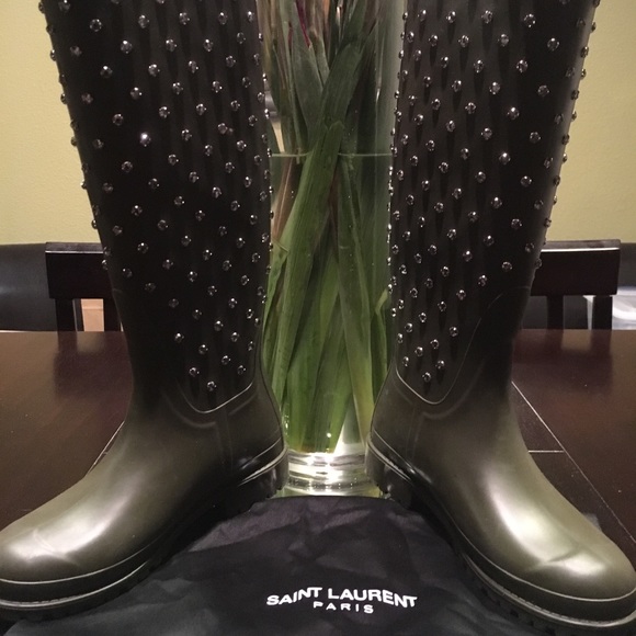 Saint Laurent Green Festival Embellished Rain Boot - Picture 6 of 8
